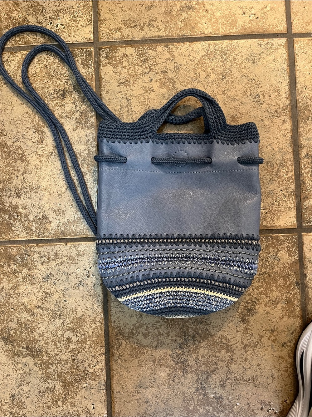 Rare The Sak Dylan leather and hand crochet small backpack bag